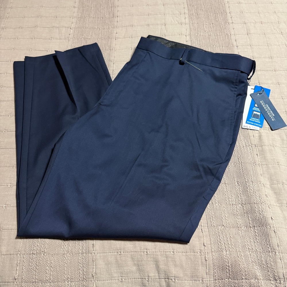 Saddlebred Men's Navy Stretch Dress Pants 46 x30 Big & Tall Wrinkle Resistant